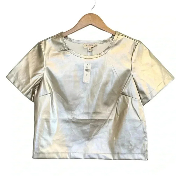Anthropologie Tops - NWT, Porridge Collin Light Gold, Faux-Leather Short-Sleeve Top, Medium